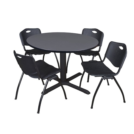 Cain Cain Round Table & Chair Set, Wood, Metal, Plastic Top, Grey TB48RNDGY47BK